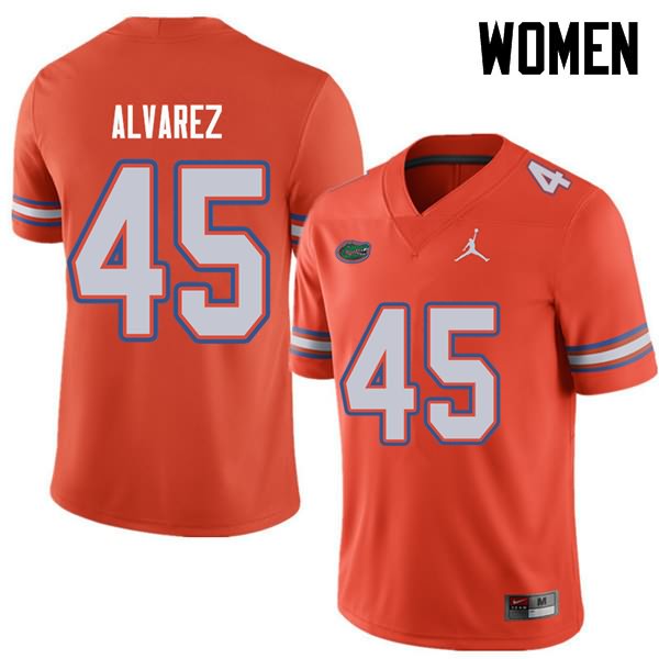 Women's NCAA Florida Gators Carlos Alvarez #45 Stitched Authentic Jordan Brand Orange College Football Jersey RFE1365EA